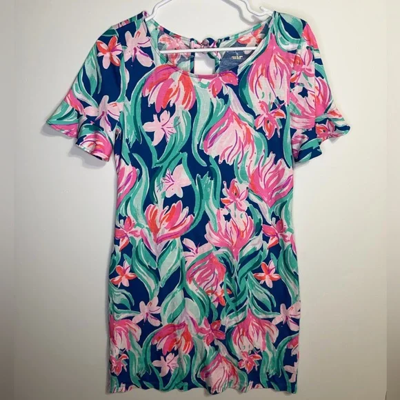 Lilly Pulitzer Mellorie Dress Mr Peacock Dream 100% Pima Cotton Size Small - Picture 2 of 8